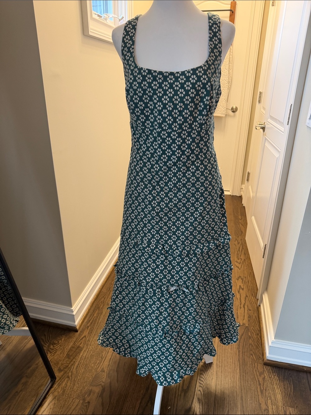 Anthropologie Teal Green Floral Maxi Dress